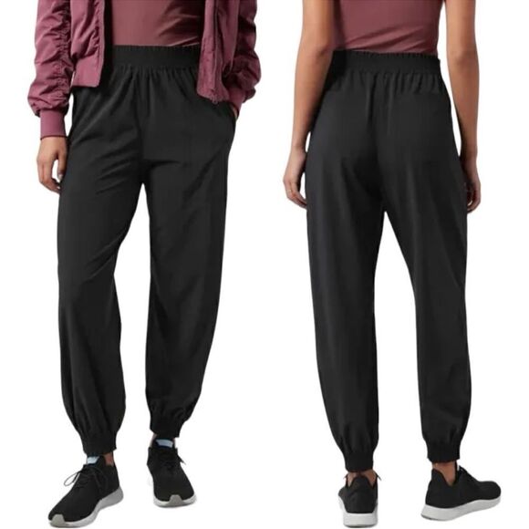 Athleta lightweight High Rise smocked Waist cuffs black jogger pants sz 4 - Picture 1 of 7